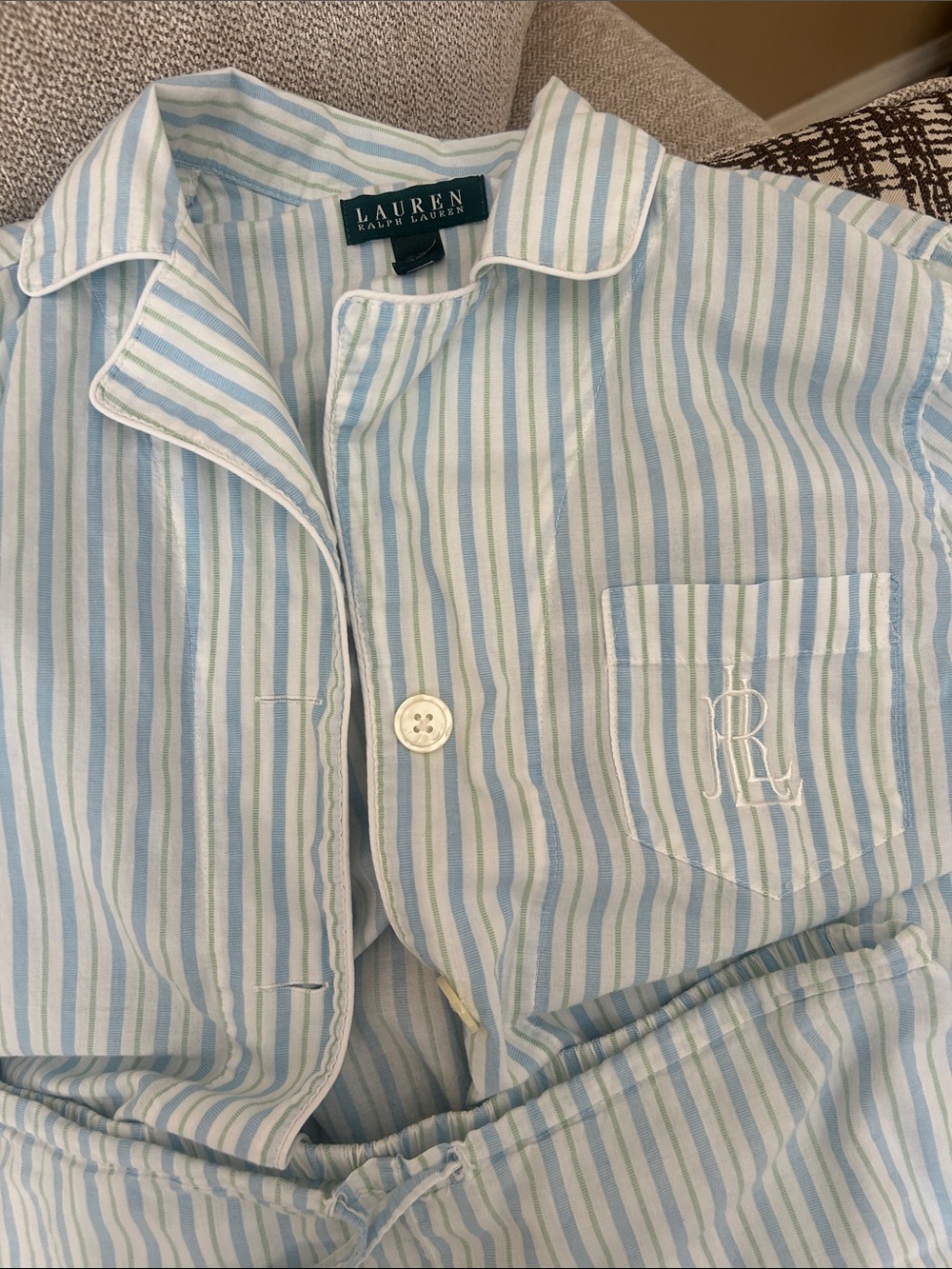 Lauren Ralph Lauren Light Blue and White Striped Women's Pajama Set
